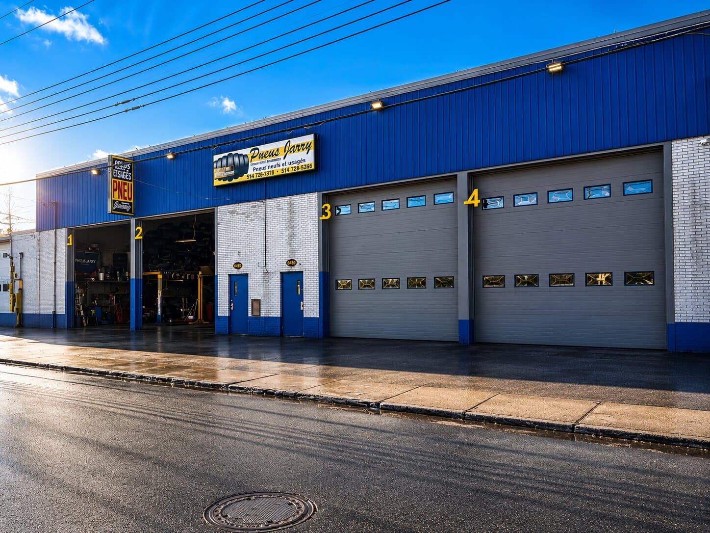 Façade du garage Pneus Jarry, 8490 10e Avenue, Montréal
