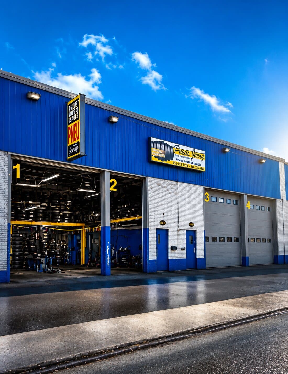 Façade du garage Pneus Jarry, 8490 10e Avenue, Montréal